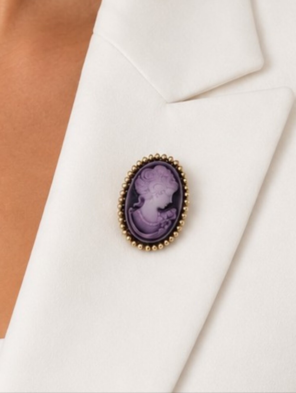 💎 Purple Cameo Lady Portrait Brooch Gold Tone Victorian Style Vintage Inspired